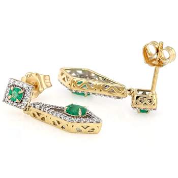Zambian Emerald And Diamond Earrings In 10K Gold