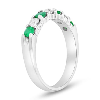 0.75ctw Emerald and Diamond Band Ring in 14k White Gold