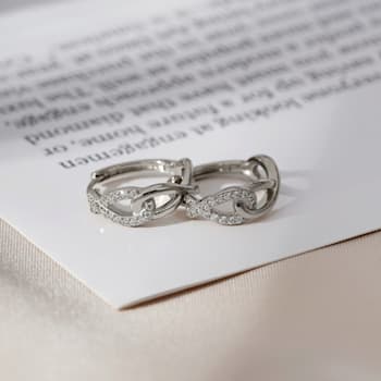 White Cubic Zirconia Platinum Over Sterling Silver Hoops 0.16ctw