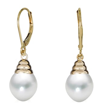 14KY 10-11mm Fresh Water  Pearl Drop Earrings