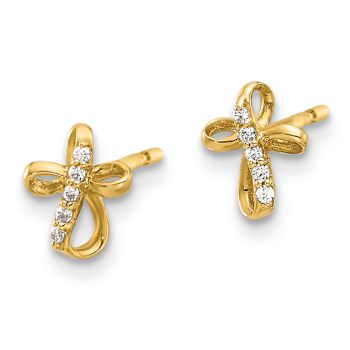 14k Yellow Gold Cubic Zirconia Cross Stud Earrings