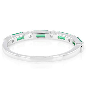 Emerald Color CZ And White CZ Band Ring In Sterling Silver
