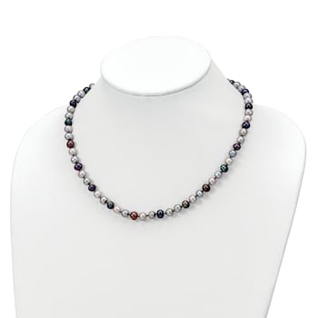 Rhodium Over Sterling Silver Multi-color Freshwater Pearl
Necklace/Bracelet/Earring Set