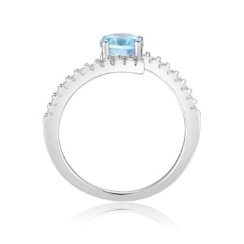 Blue Topaz with White Sapphire Accents Sterling Silver Bypass Ring, 1.11ctw
