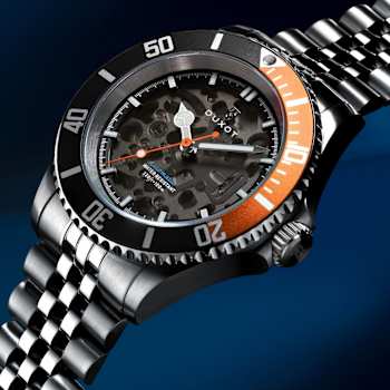 Duxot Atlantica Skeleton Diver Black Dial W/Orange Accent White
Stainless Steel Band Automatic Watch