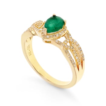 Emerald and Diamond 14K Yellow Gold Over Sterling Silver Ring 1.00ctw
