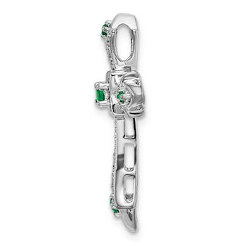 Rhodium Over 14k White Gold Emerald and Diamond Fleur de Lis Cross Chain
Slide Pendant