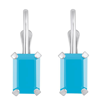 6x4mm Emerald Cut Turquoise Rhodium Over 10k White Gold Drop Earrings