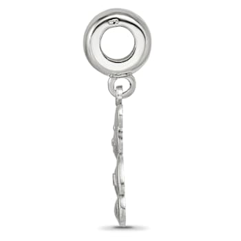 Rhodium Over Sterling Silver LogoArt Kappa Delta Teddy Bear on Bead