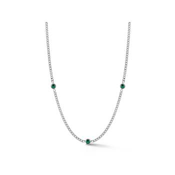 Sterling Statements Rhodium Over Sterling Silver 3-Stone Green CZ Curb
Chain Necklace