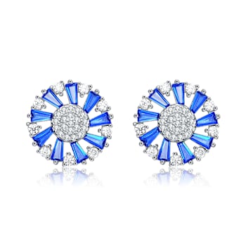 Sapphire Color CZ Wreath Stud Earrings In Sterling Silver