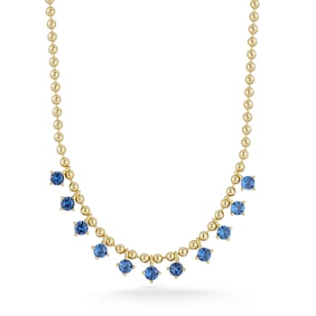 Rachel Zoe Blue CZ Charm Bead Chain Necklace in 14K Gold Over Sterling Silver
