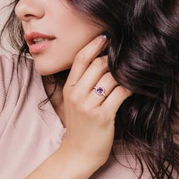 Amethyst and Diamond 10K Rose Gold Halo Ring 0.79ctw