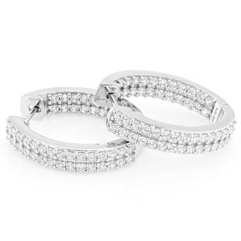 Pave CZ Hoop Earrings In Sterling Silver