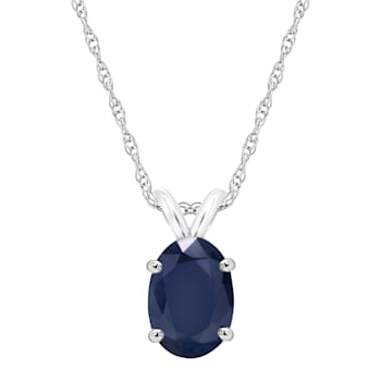 7x5mm Oval Sapphire 14k White Gold Pendant With Chain