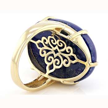 Lapis Lazuli Large Oval Solitaire Ring In 18K Gold Over Sterling Silver 25x18mm