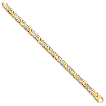 10k Yellow Gold and 10k White Gold 8.8mm Satin and Hand Polished Fancy
Link Bracelet