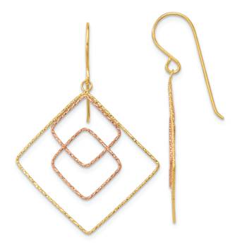 14k Two-tone Diamond-Cut Graduated Square Dangle Earrings