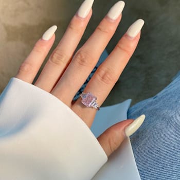 Radiant Cut Pink CZ and Baguette White Cubic Zirconia Sterling Silver Ring