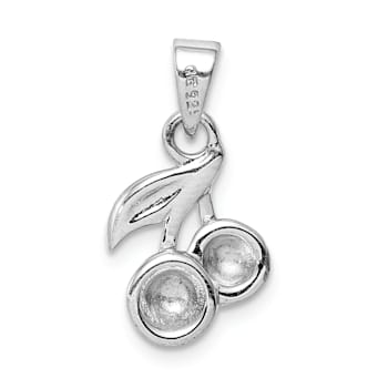 Rhodium Over Sterling Silver Red and Green Enameled Cherry Children's Pendant