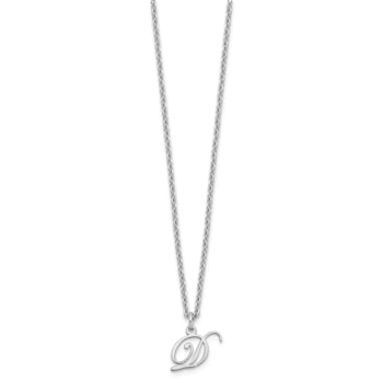 Rhodium Over Sterling Silver Letter D  Initial Necklace