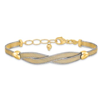 14K Two-tone 6.75-inch with 1-inch Ext. Mesh Bracelet