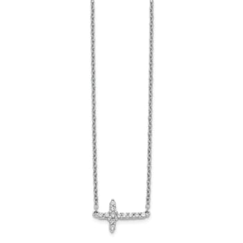 Rhodium Over 14K White Gold Lab Grown Diamond Sideways Cross 18 Inch Necklace