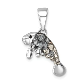 Rhodium Over Sterling Silver Polished Crystal Manatee Pendant