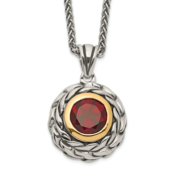 Sterling Silver Antiqued with 14K Accent Garnet Necklace