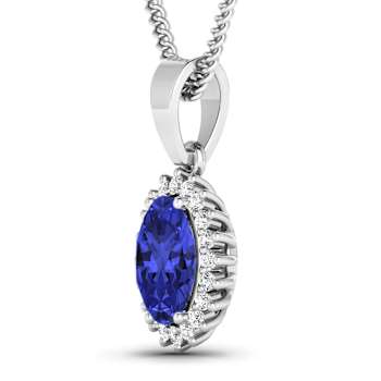 1.15ctw 14K White Gold Tanzanite and White Diamond Pendant with 18 inch
Cable Chain