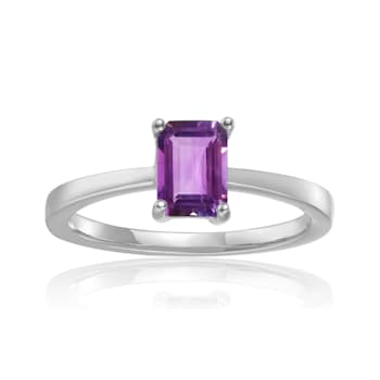 Rectangular Octagonal Amethyst Sterling Silver Solitaire Ring