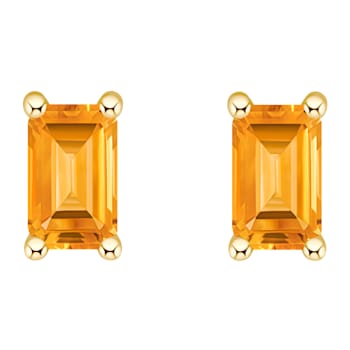 5x3mm Emerald Cut Citrine 14k Yellow Gold Stud Earrings