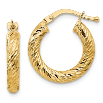 14k Yellow Gold 11/16" Diamond-Cut Round Hoop Earrings