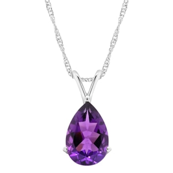 12x8mm Pear Shape Amethyst Rhodium Over Sterling Silver Pendant With Chain