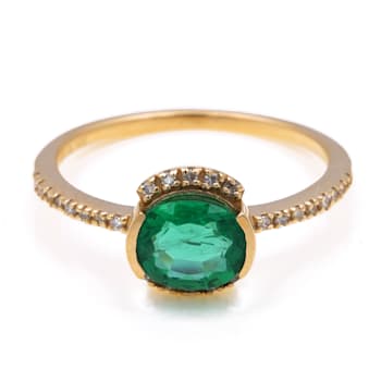 1.10 Ctw Emerald With 0.13 Ctw White Diamond Ring in 14K YG