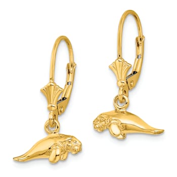 14k Yellow Gold 3D Polished Mini Manatee Dangle Earrings