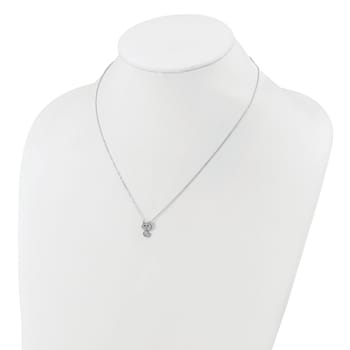 Rhodium Over Sterling Silver Black and White Cubic Zirconia Cat Necklace