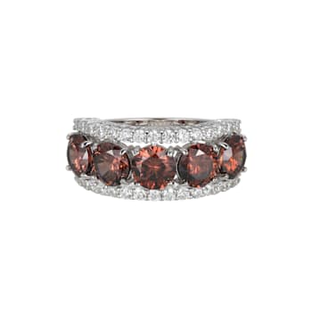 Mocha And White Cubic Zirconia Platinum Over Sterling Silver Ring 7.74ctw
