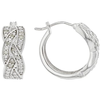 White Diamond Rhodium Over Sterling Silver Hoop Earrings 0.25ctw