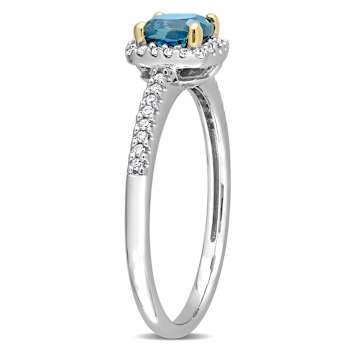 London Blue Topaz & Diamond 10K White & Yellow Gold Ring 0.90ctw