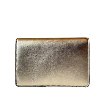 Jimmy Choo Kalina Crossbody Clutch Bag Crystal Logo Metallic Gold Color