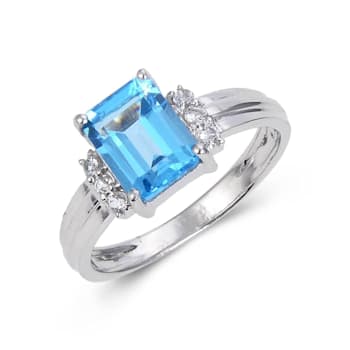 Blue and White Topaz Sterling Silver Ring, 2.17ctw