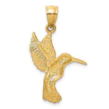 14K Yellow Gold Diamond-cut Hummingbird Pendant