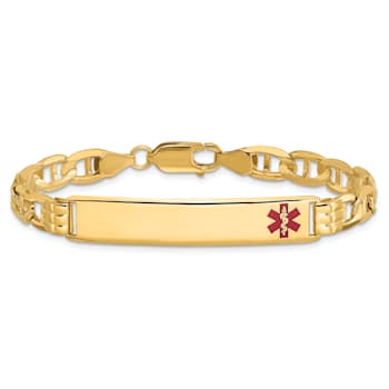 14k Yellow Gold Medical Red Enamel Mariner Link ID Bracelet