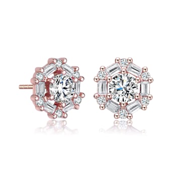 CZ Halo Stud Earrings In 18K Rose Gold Over Brass