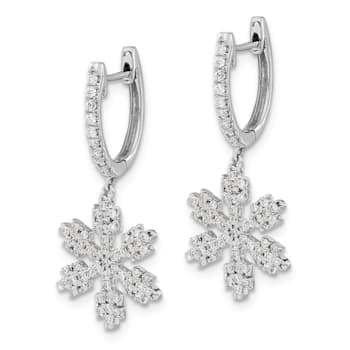 14K White Gold Diamond Snowflake Earrings