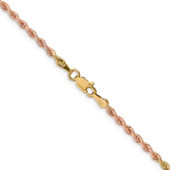 14k Yellow Gold, 14k White Gold and 14k Rose Gold 2.5mm Solid
Diamond-Cut Rope 24 Inch Chain