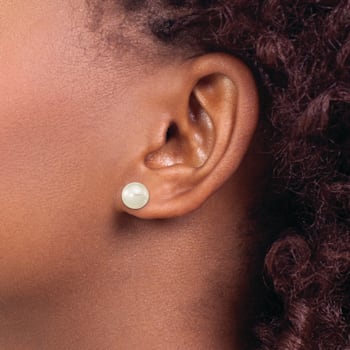 14K Yellow Gold 7-8mm White Round Freshwater Cultured Pearl Stud Post Earrings
