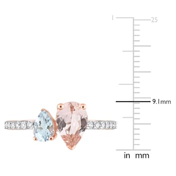 2ctw Morganite, Aquamarine And White Topaz 10k Rose Gold Ring