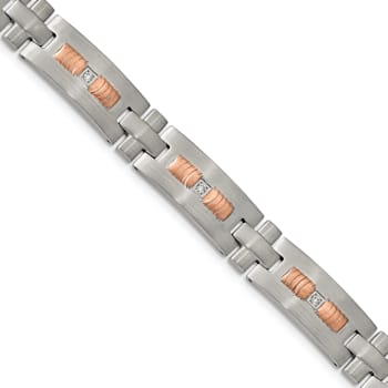 White Cubic Zirconia Stainless Steel Brushed Rose IP Plated Men's Bracelet